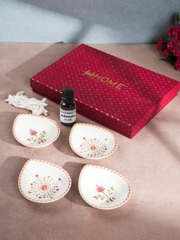 Fabindia - White Rukmani Ceramic Diya Set