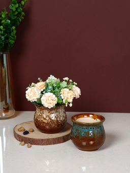 Tayhaa - Brown Rustic Glaze Ceramic Planters (Pack of 2)