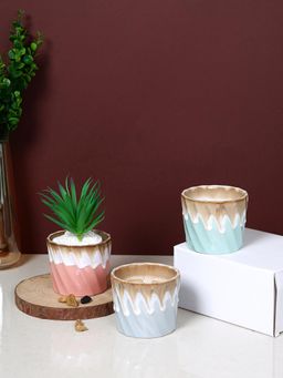 Tayhaa - Multi-Color Glacier Drip Ceramic Planters (Pack of 3)