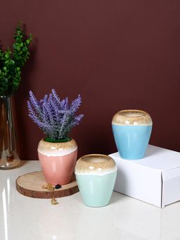 Tayhaa - Multi-Color Glazed Ombre Ceramic Planters (Pack of 3)