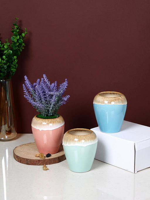 Tayhaa Multi-Color Glazed Ombre Ceramic Planters (Pack of 3)