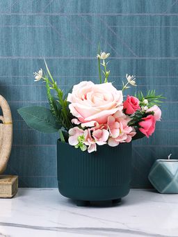 Tayhaa - Striped Teal Matte Finish Ceramic Planter