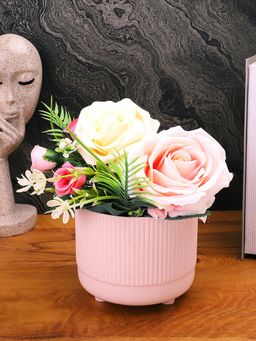 Tayhaa - Striped Pink Matte Finish Ceramic Planter