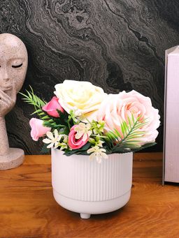 Tayhaa - Striped White Matte Finish Ceramic Planter