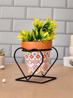 Tayhaa - Brown Multi Vibrant Ceramic Planter with Heart Shaped Stand