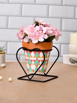 Tayhaa - Brown Multi Vibrant Ceramic Planter with Heart Shaped Stand