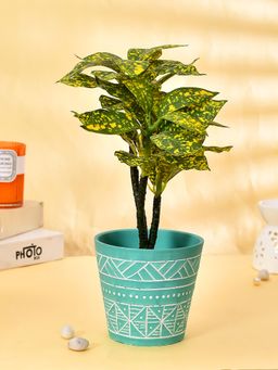 Tayhaa - Teal Geometric Designed Ceramic Planter