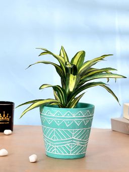 Tayhaa - Teal Geometric Designed Ceramic Planter