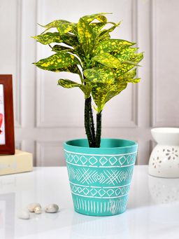 Tayhaa - Teal Geometric Designed Ceramic Planter