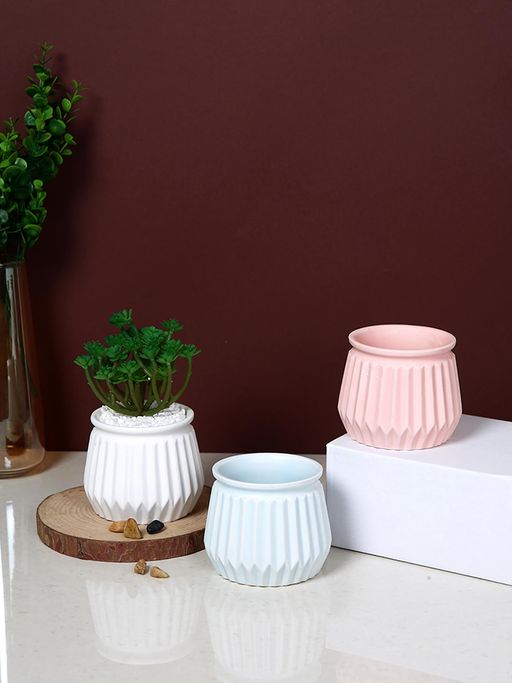 Tayhaa Multi-Color Pastel Elegance Ribbed Planters (Pack of 3)