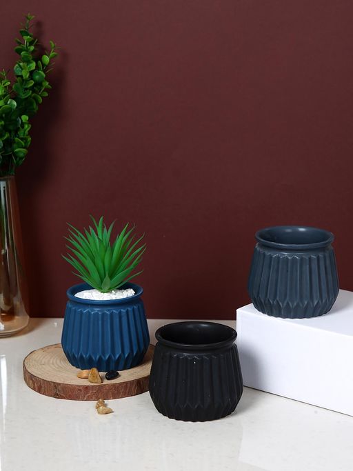 Tayhaa Multi-Color Midnight Elegance Ribbed Planters (Pack of 3)