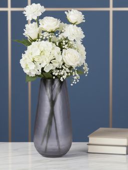 Aarvi Decor - Quartz Grey Honey-Comb Textured Glass Flower Vase