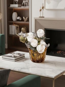 Aarvi Decor - Gold Honey Hand-Blown Wavy Edge Glass Flower Vase