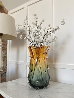 Aarvi Decor - Multi-Color Sunset Hand-Blown Glass Flower Vase