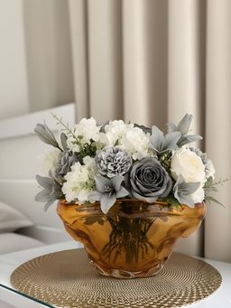 Aarvi Decor - Gold Hues Textured Bowl Shaped Glass Flower Vase