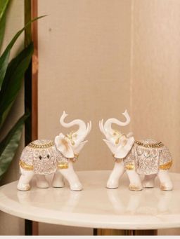 HOME 360 - White Trunk Up Good Luck Prosperity Elephant Statues (Pack of 2)