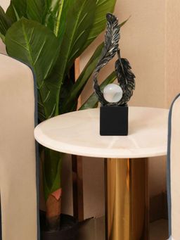 HOME 360 - Feather Sculpture With White Orb On Black Base