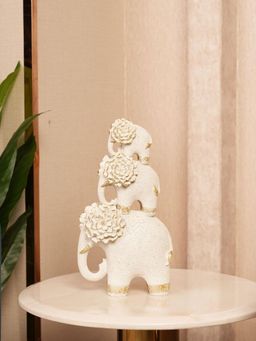 HOME 360 - Off White Bohemian Style Triple Elephant Sculpture