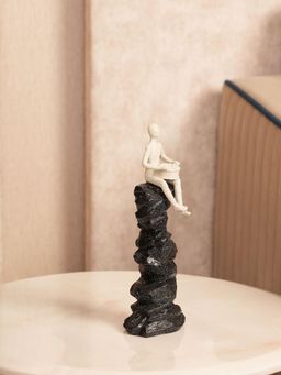 HOME 360 - White Abstract Drummer Figure On Black Stone Pillar Statue