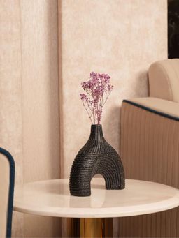 HOME 360 - Modern Textured Speckle-Glazed Black Arch Vase