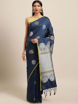 Stylee LIFESTYLE - Navy Blue Banarasi Silk Jacquard Saree