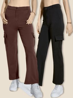 Buynewtrend - Multi-Color Straight Fit Solid Cargo Pant (Pack of 2)