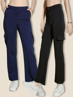 Buynewtrend - Multi-Color Straight Fit Solid Cargo Pant (Pack of 2)