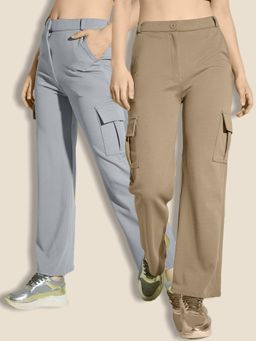 Buynewtrend - Multi-Color Straight Fit Solid Cargo Pant (Pack of 2)