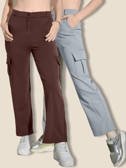 Buynewtrend - Multi-Color Straight Fit Solid Cargo Pant (Pack of 2)