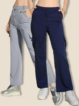 Buynewtrend - Multi-Color Straight Fit Solid Cargo Pant (Pack of 2)