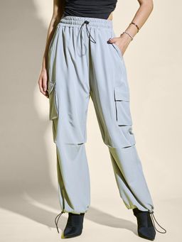 Buynewtrend - Grey Women Loose Fit High Waist Cargo Pant