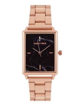 Joker and Witch - Joker & Witch Quad Black Marble Rectangle Dial Rose Gold Metallic Link Strap Analog Womens Watch
