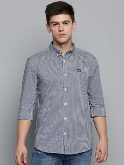 SHOWOFFFF - Mens Spread Collar Navy Blue Checked Shirt