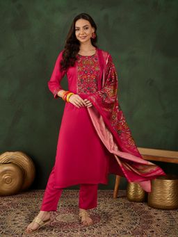Vastramyaa - Womens Pink Yoke Design Kurta with Pant & Dupatta (Set of 3)