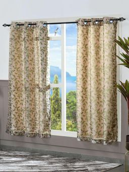 At Home by Nilkamal - Leaf Design Polyester Reversible Window Curtains (Green) (Set of 2)