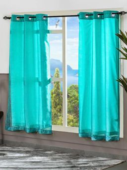 At Home by Nilkamal - Abstract Polyester Reversible Window Curtains (Aqua Blue) (Set of 2)