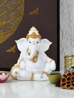 At Home by Nilkamal - Ganesha Relaxing Polyresin Showpiece (White & Gold)