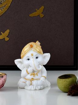 At Home by Nilkamal - Ganesha Giggling Decorative Polyresin Showpiece (White & Gold)