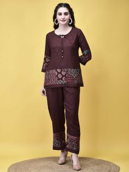Shree - Women Liva Maroon Ajrakh Print Co-Ord (Set of 2)