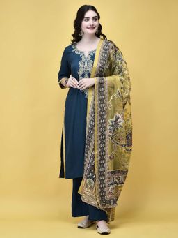 Shree - Women Poly Viscose Blue Embroidered Kurta with Pant and Dupatta (Set of 3)
