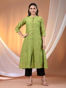 CHARUKRITI - Light Green Cotton Solid Handloom A-Line Kurta with Pant (Set of 2)
