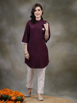 Nayam by lakshita - Wine Embroidered Pure Cotton Kurti