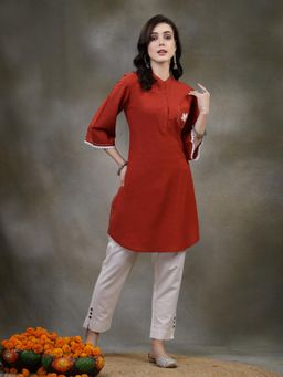 Nayam by lakshita - Rust Embroidered Pure Cotton Kurti