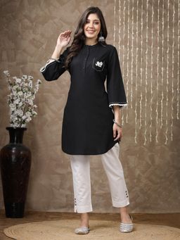 Nayam by lakshita - Black Embroidered Pure Cotton Kurti