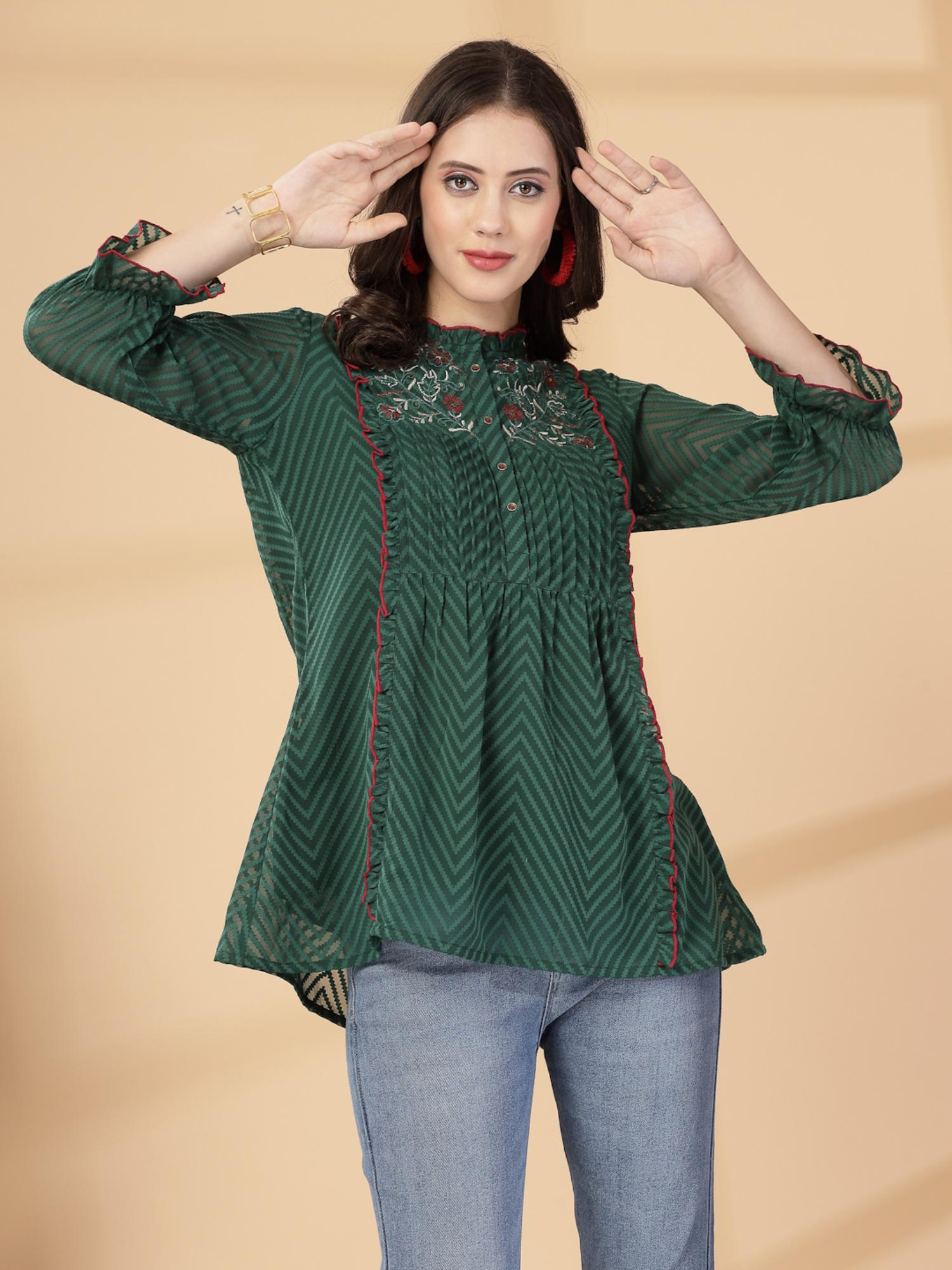 Floral Embroidered Puff Sleeves Tunic-picture-23