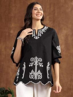Nayam by lakshita - Black Thread Embroidered Top