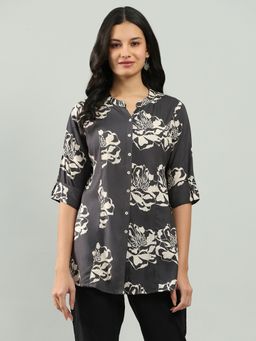 MEENA BAZAAR - Grey Printed Cotton Blend Kurti