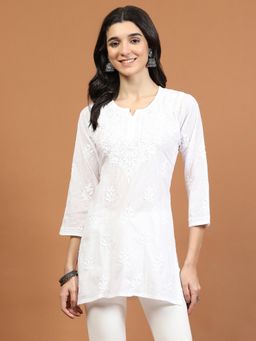 MEENA BAZAAR - White Chikankari Embroidered Short Kurti