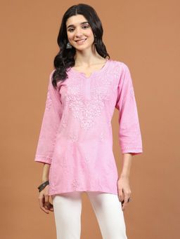 MEENA BAZAAR - Pink Chikankari Embroidered Short Kurti