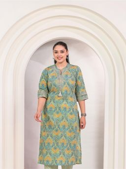 ARAMYA - Green Straight Floral Print Kurta